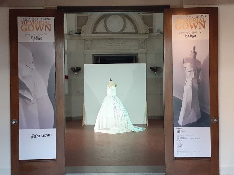 University Art Gallery Exhibition Say Her Name Memorial Gown Rotunda Installation