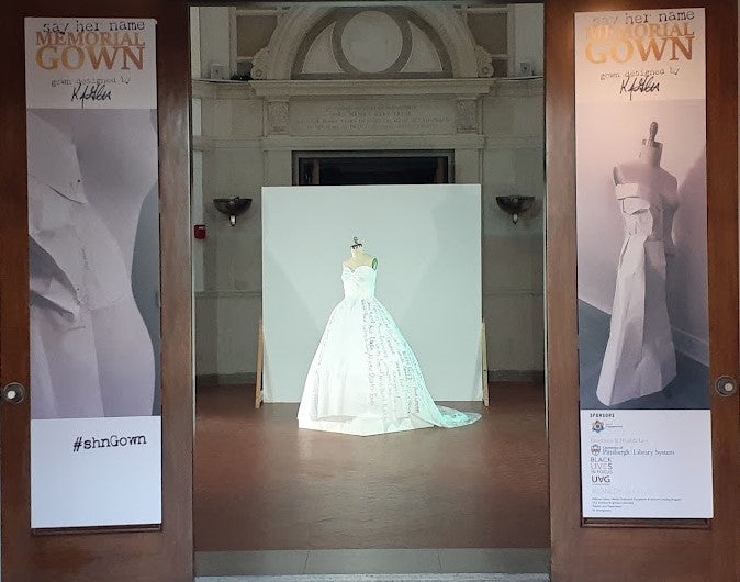 University Art Gallery Exhibition Say Her Name Memorial Gown Rotunda Installation